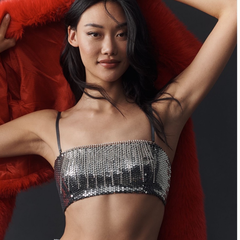 NWT Anthropologie Sequin Fringe Bralette Size XL